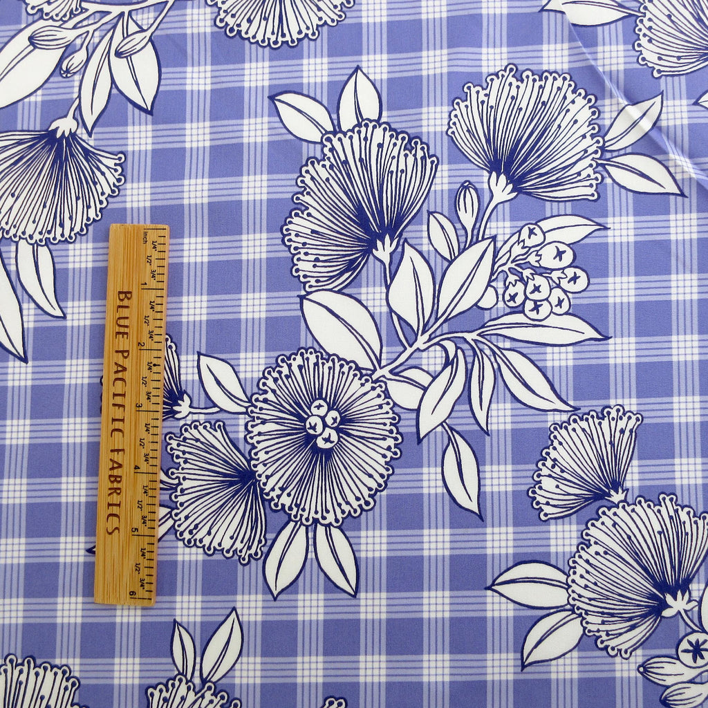Hawaii Fabric, Lehua Flowers on Palaka Lavender, By the Half or Full Yard