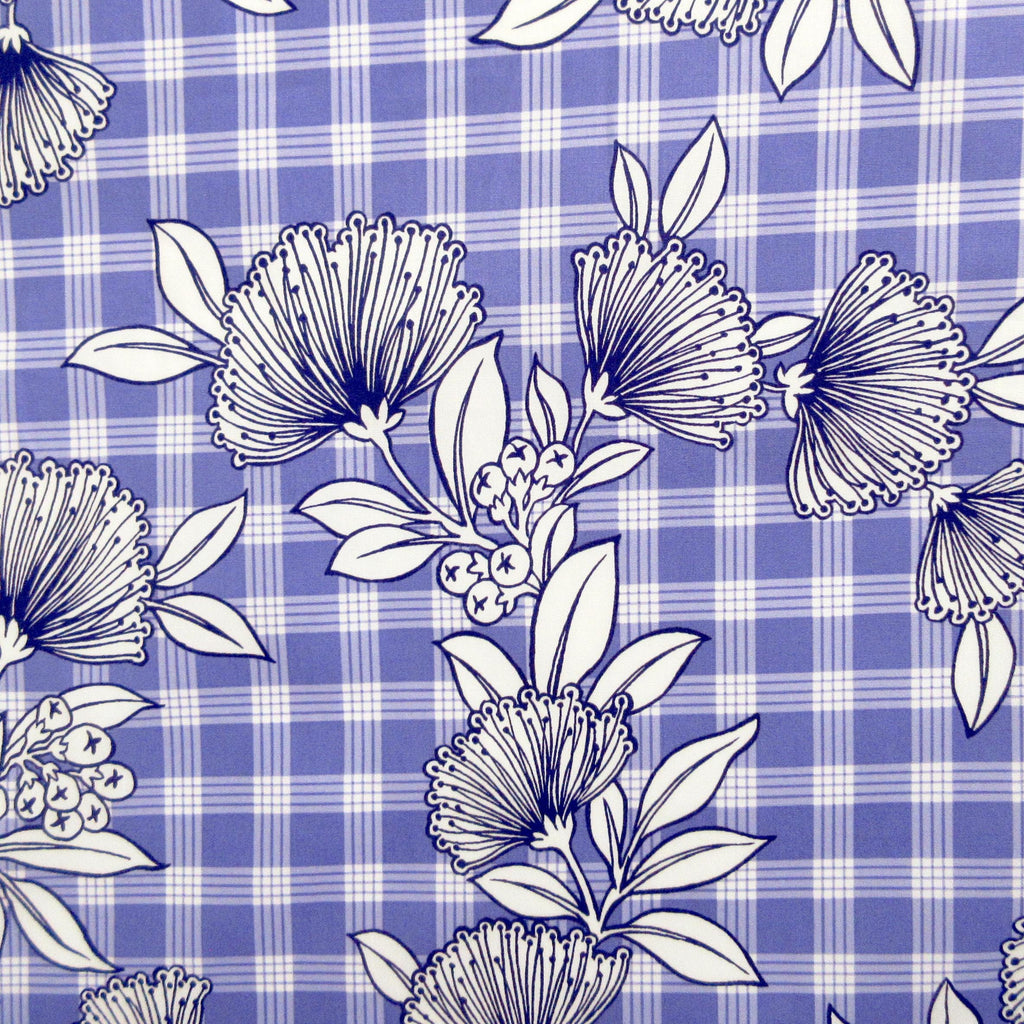 Hawaii Fabric, Lehua Flowers on Palaka Lavender, By the Half or Full Yard