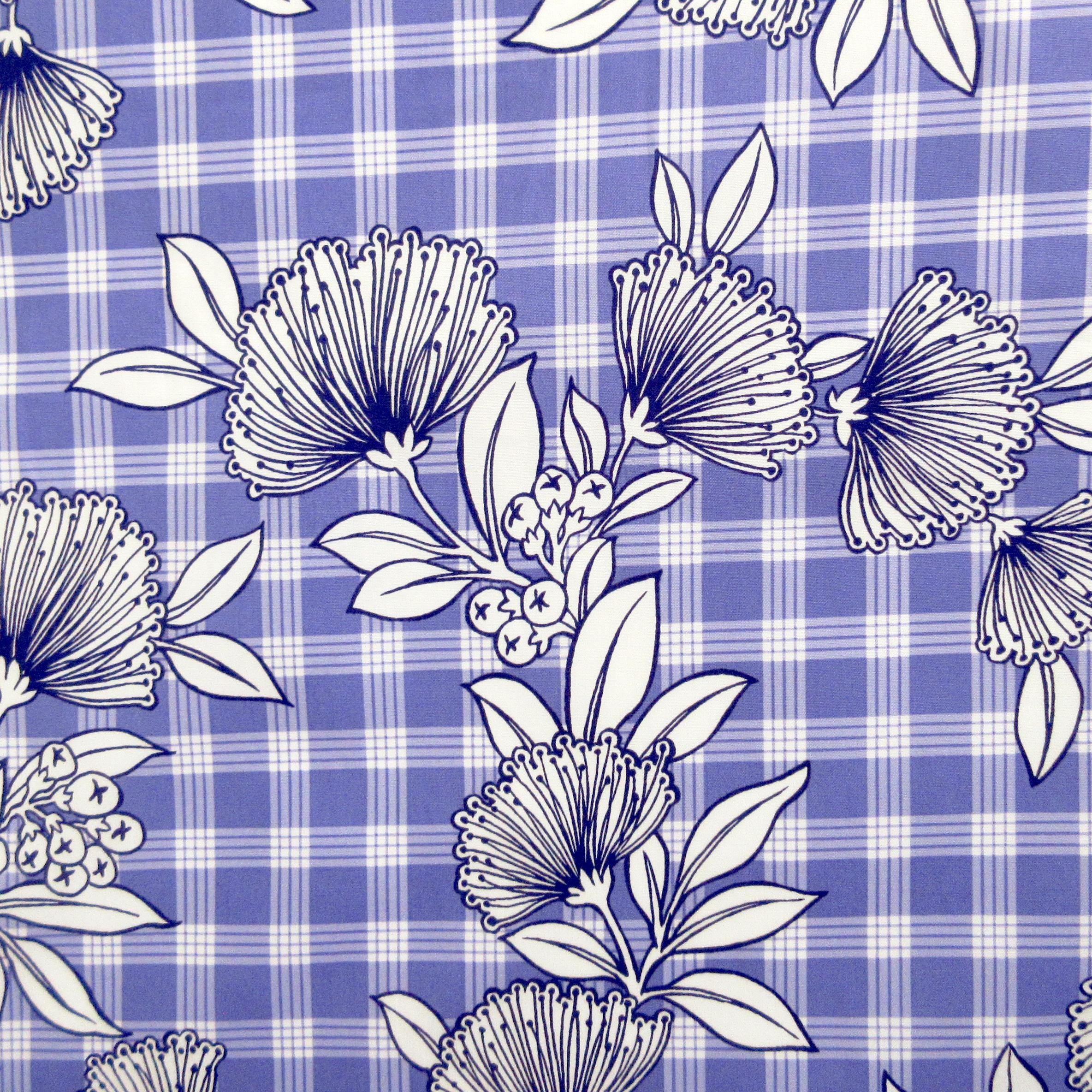 Hawaii Fabric, Lehua Flowers on Palaka Lavender, By the Half or Full Yard