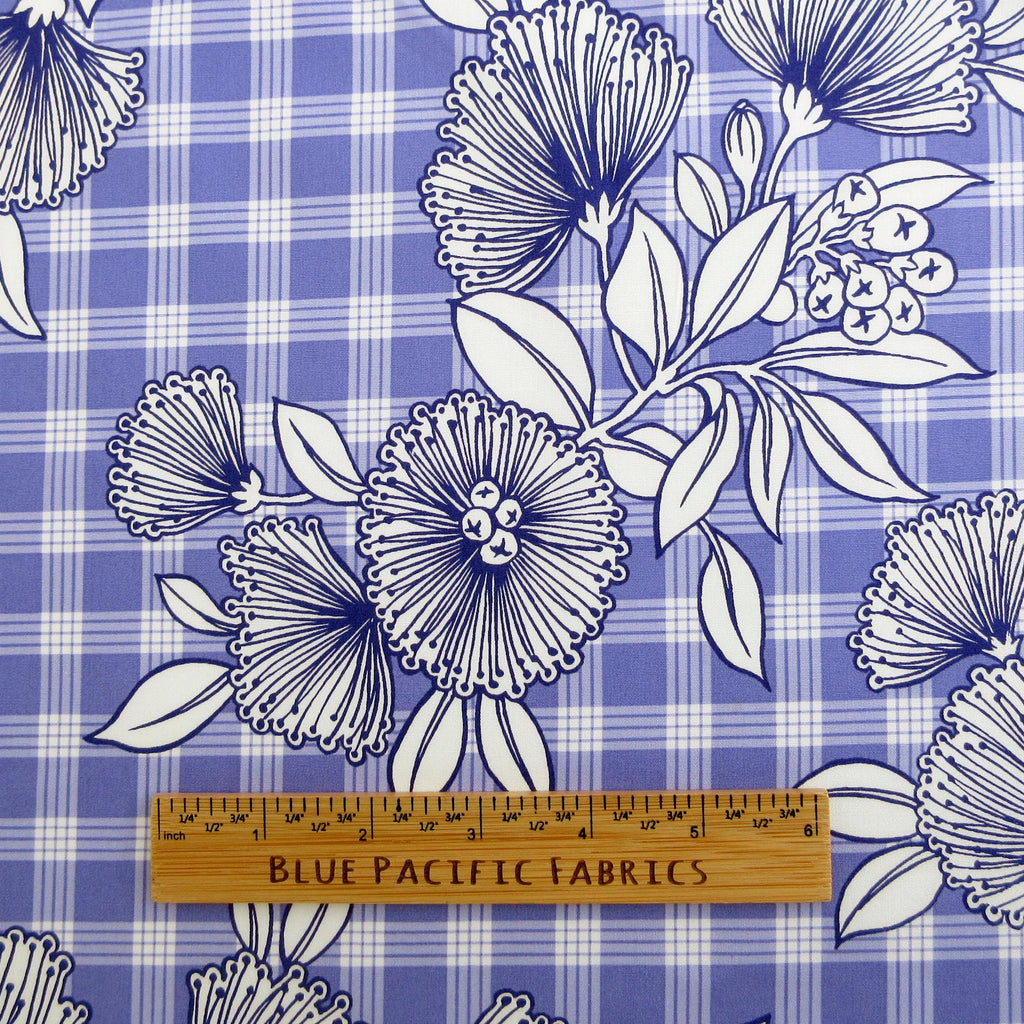 Hawaii Fabric, Lehua Flowers on Palaka Lavender, By the Half or Full Yard