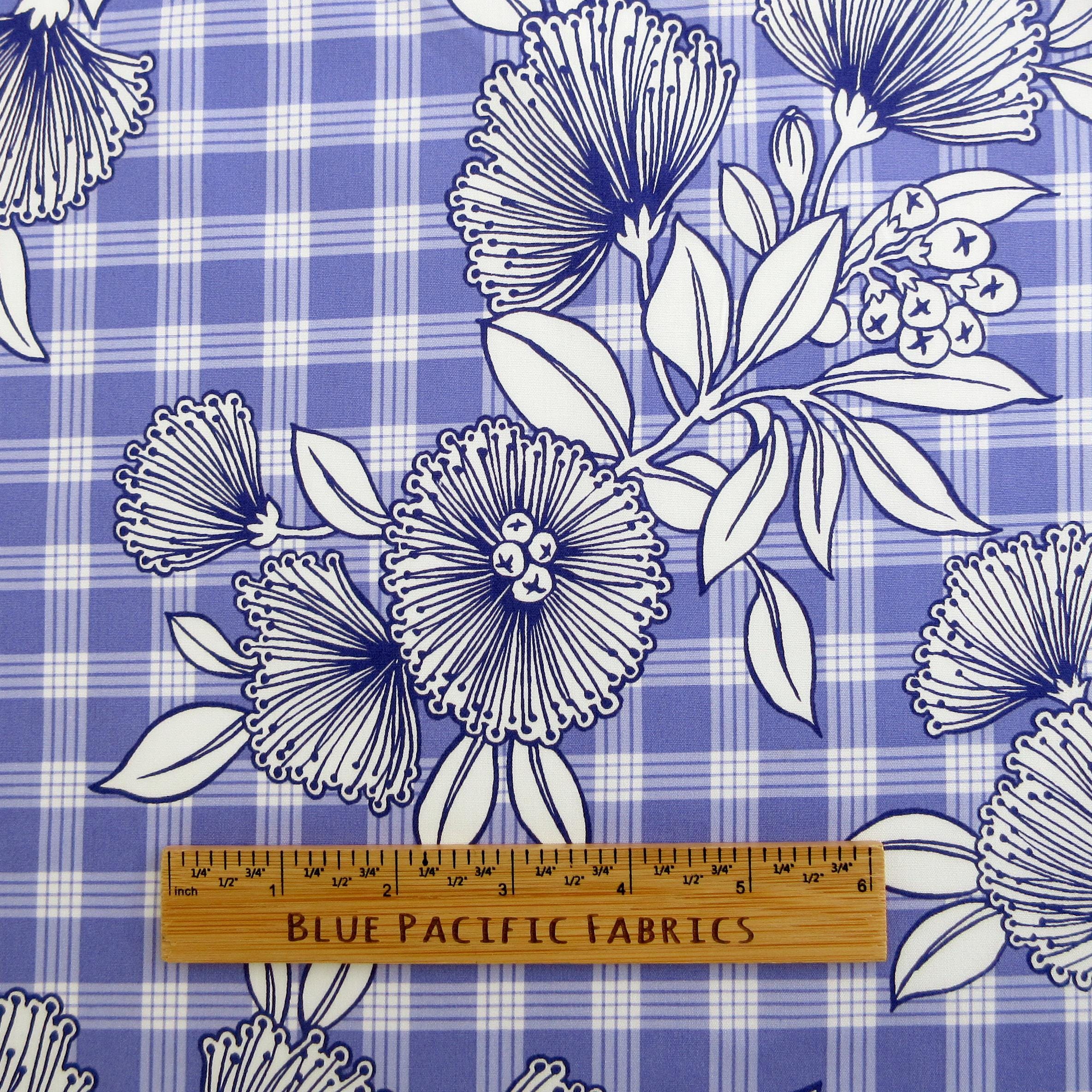 Hawaii Fabric, Lehua Flowers on Palaka Lavender, By the Half or Full Yard