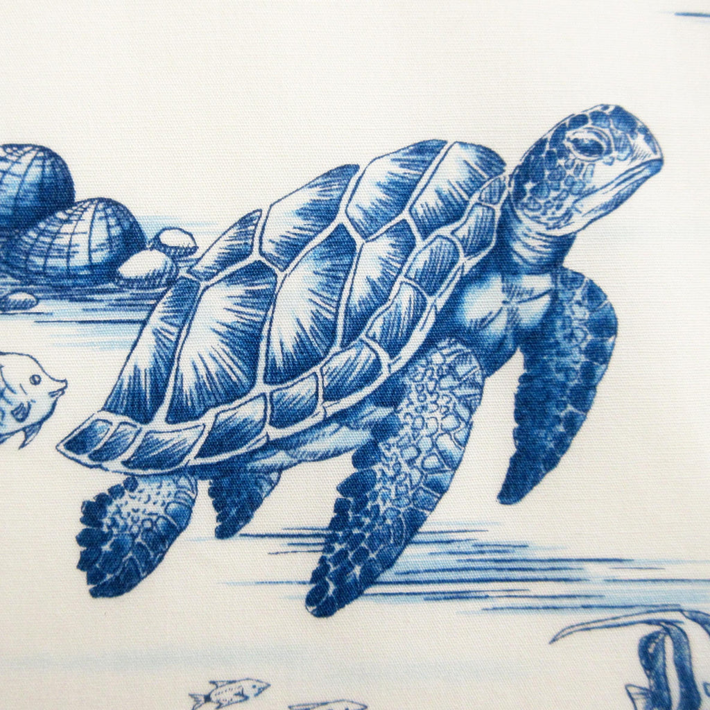 Fabric, Sea Turtle Toile in Blue, By the Half or Full Yard