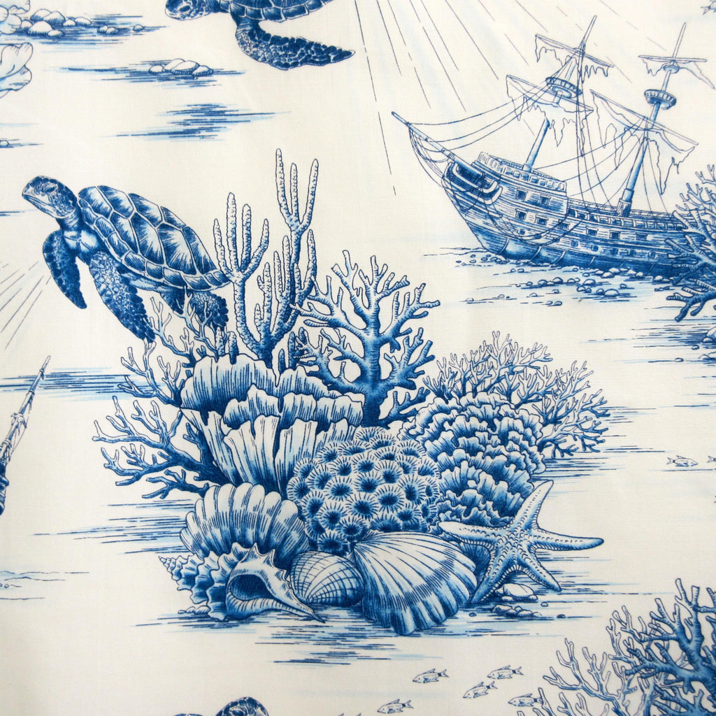Fabric, Sea Turtle Toile in Blue, By the Half or Full Yard