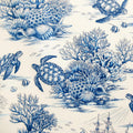 Fabric, Sea Turtle Toile in Blue, By the Half or Full Yard