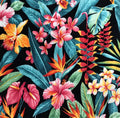 Tropical Fabric, Botanical Garden Paradise on Black, By the Half or Full Yard