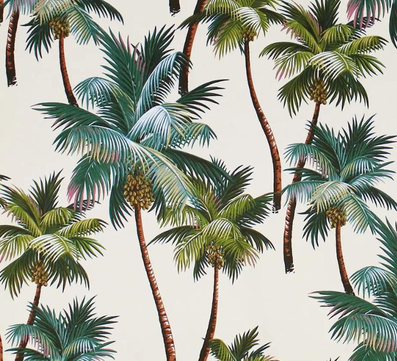 BARKCLOTH Fabric, Palm Trees on Natural, Large Scale Hawaii Tropical, By the Yard