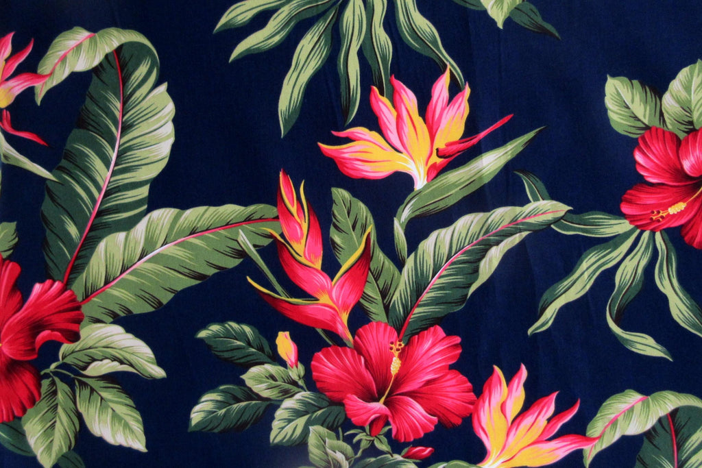 Tropical Fabric, Makai Hibiscus Floral on Navy Blue, By the Half or Full Yard