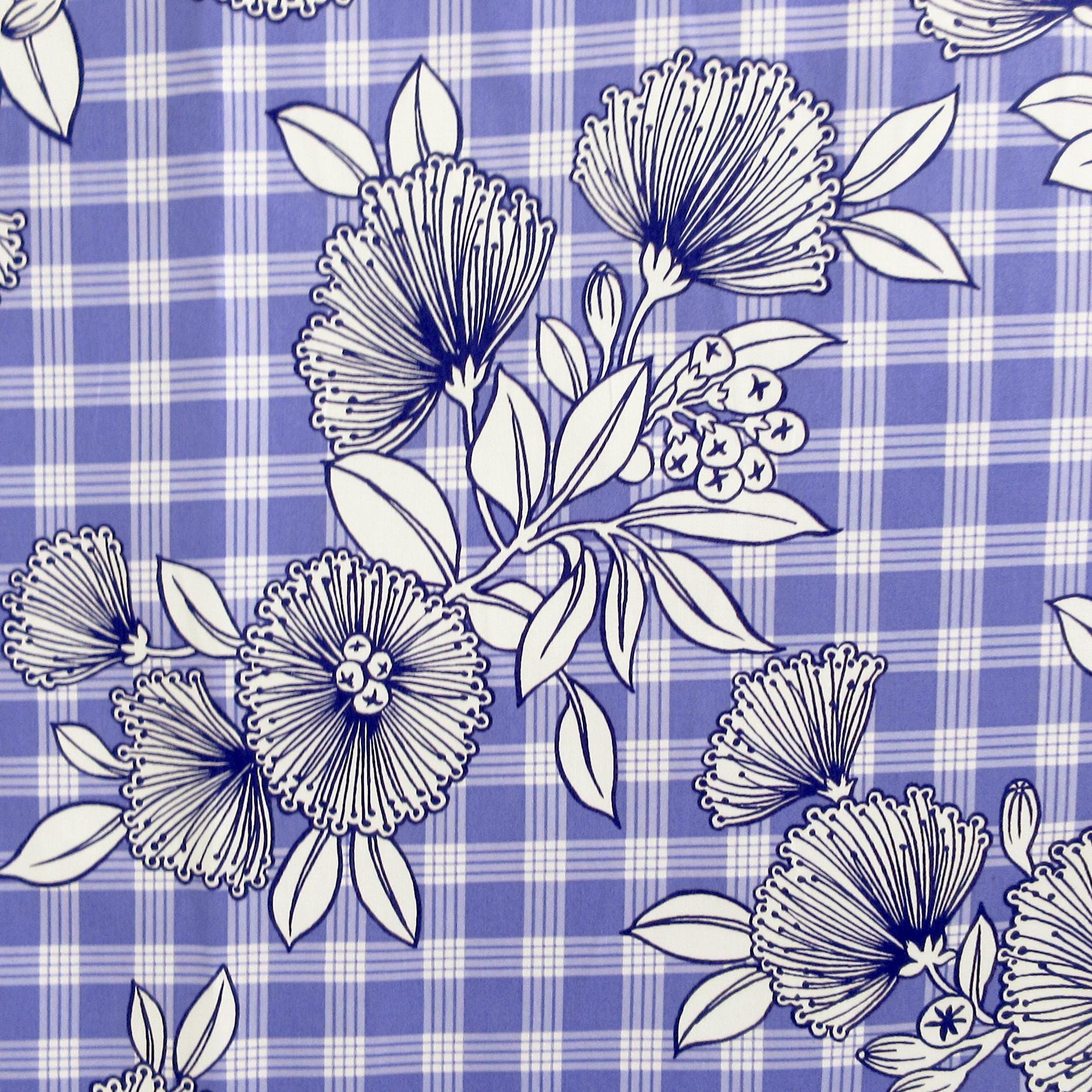 Hawaii Fabric, Lehua Flowers on Palaka Lavender, By the Half or Full Yard