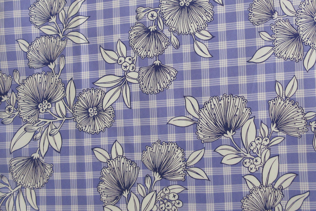 Hawaii Fabric, Lehua Flowers on Palaka Lavender, By the Half or Full Yard