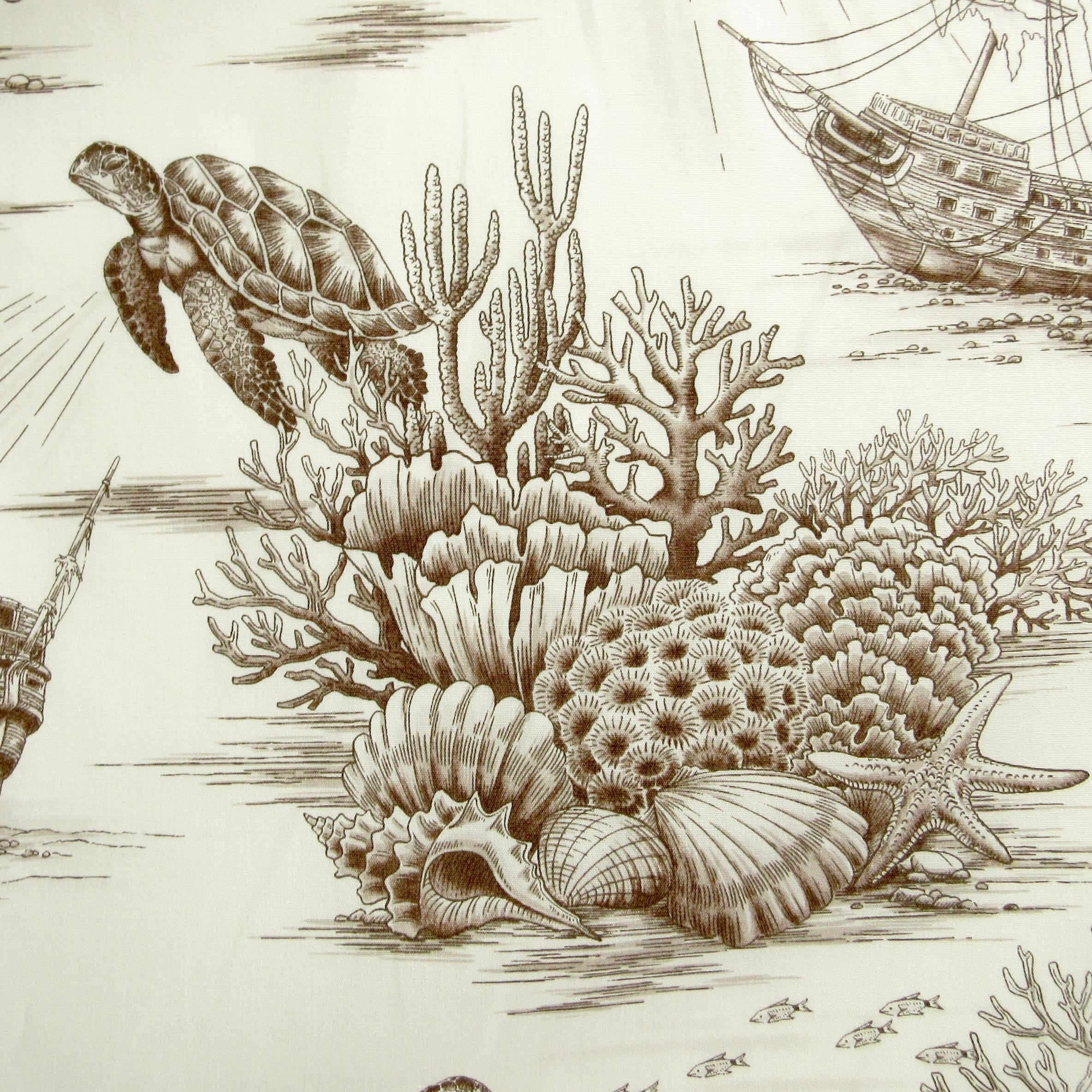 Fabric, Sea Turtle Toile in Sand, By the Half or Full Yard