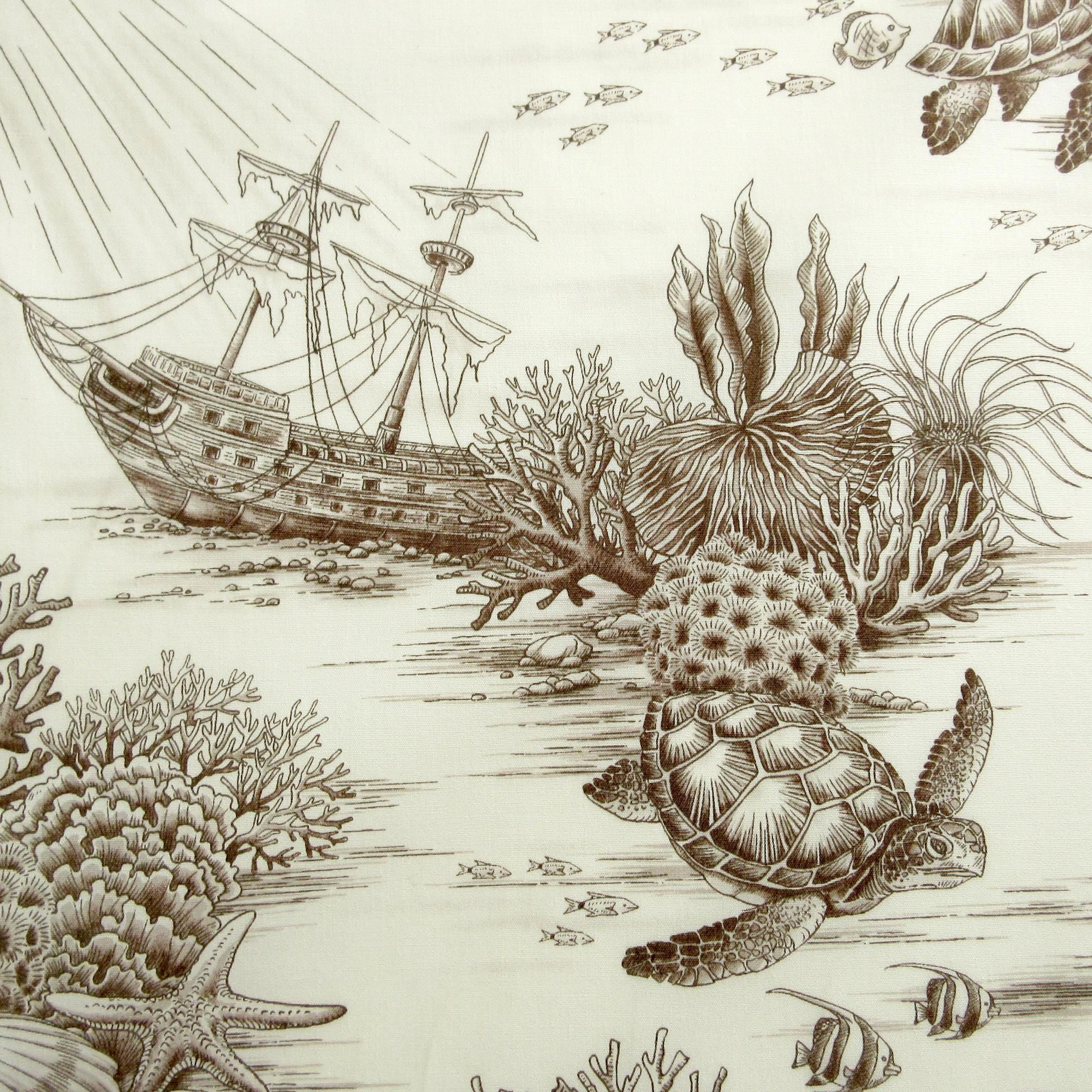 Fabric, Sea Turtle Toile in Sand, By the Half or Full Yard