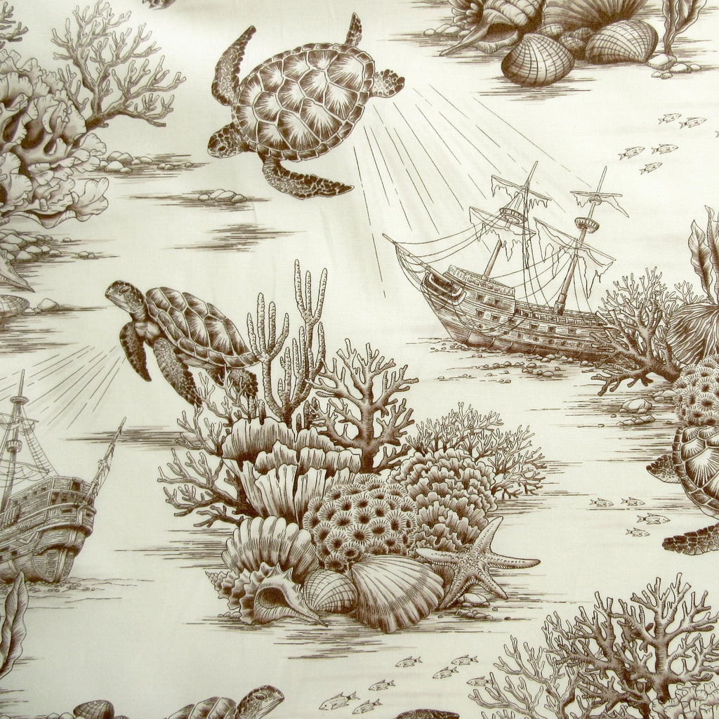 Fabric, Sea Turtle Toile in Sand, By the Half or Full Yard