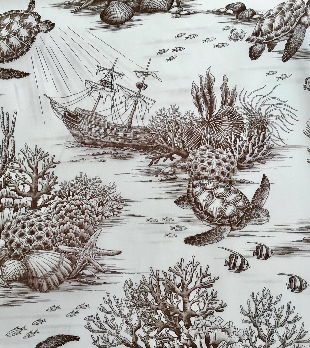 Fabric, Sea Turtle Toile in Sand, By the Half or Full Yard