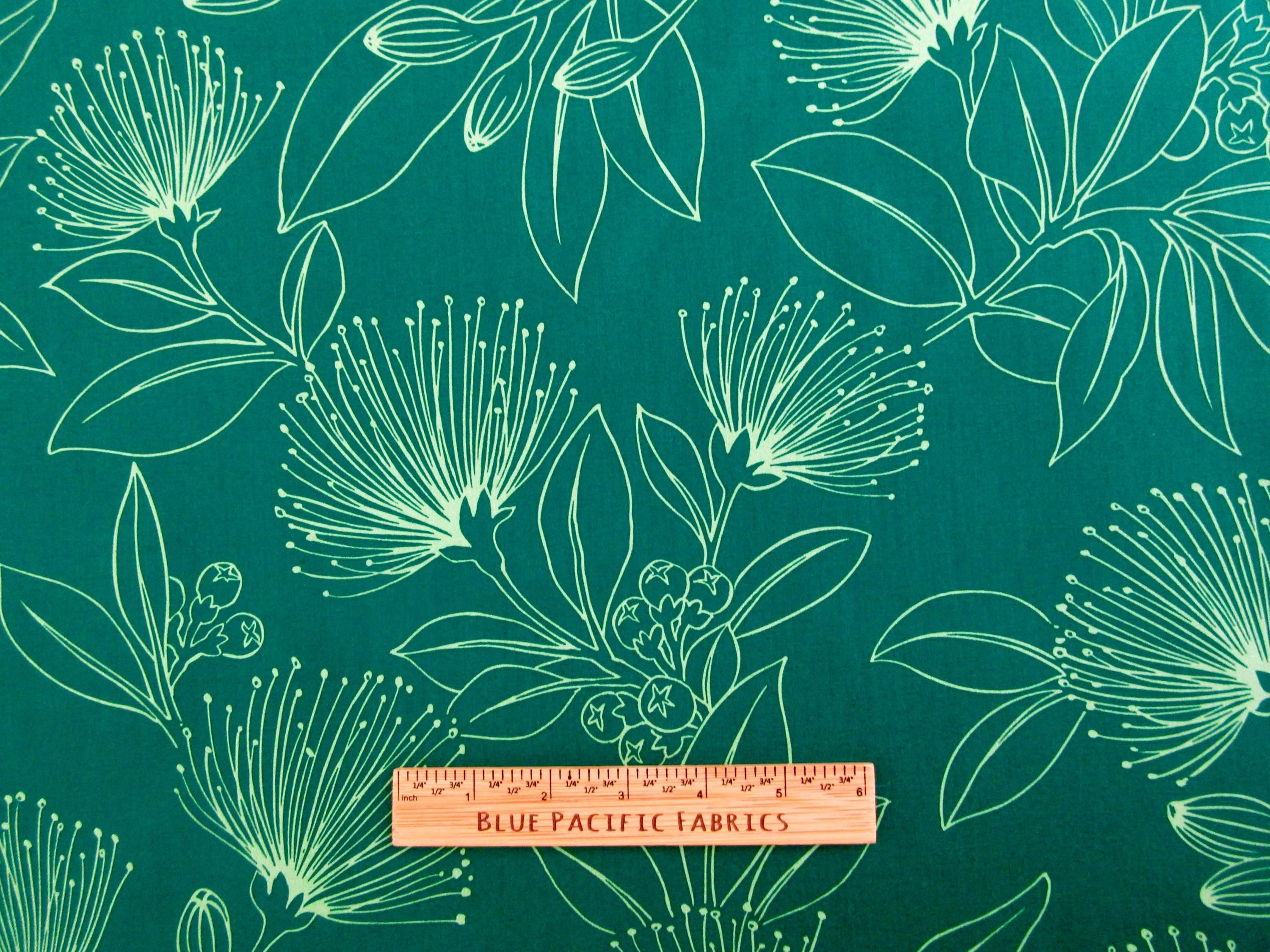 Fabric, Big Lehua Blooms on Avocado, Large Scale Tropical Hawaiian, By the Half and Full Yard
