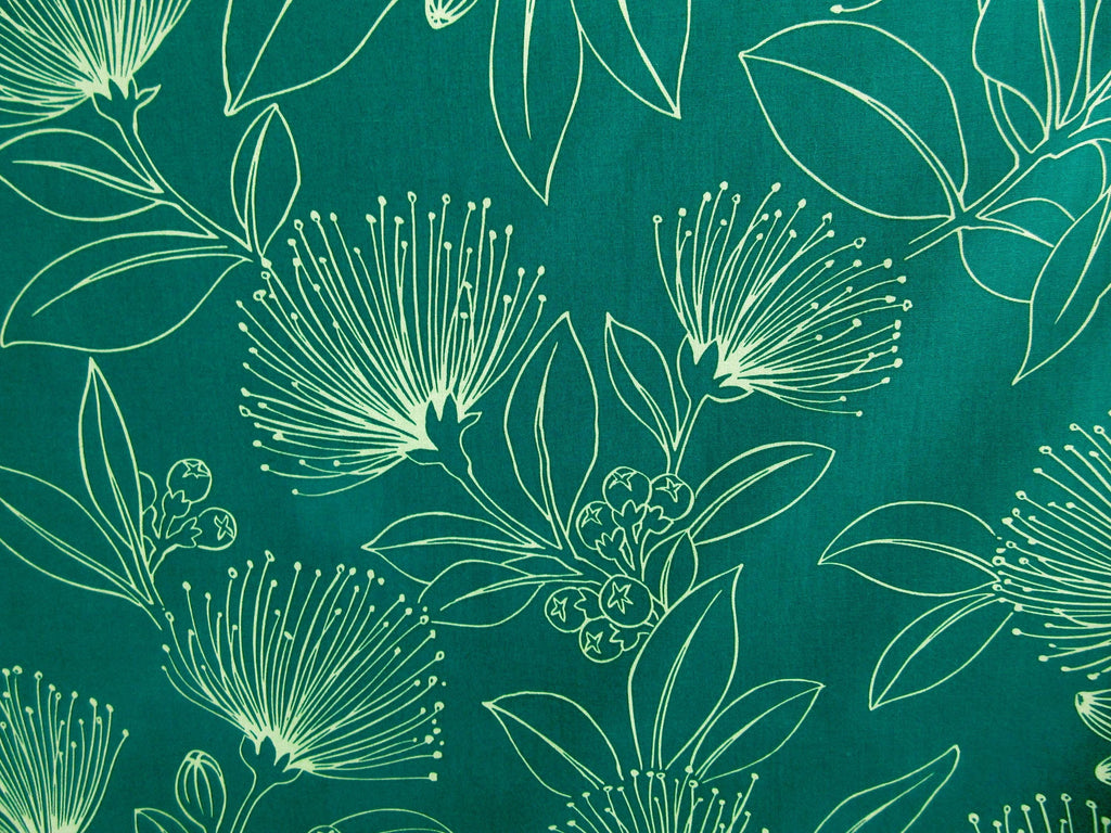 Fabric, Big Lehua Blooms on Avocado, Large Scale Tropical Hawaiian, By the Half and Full Yard