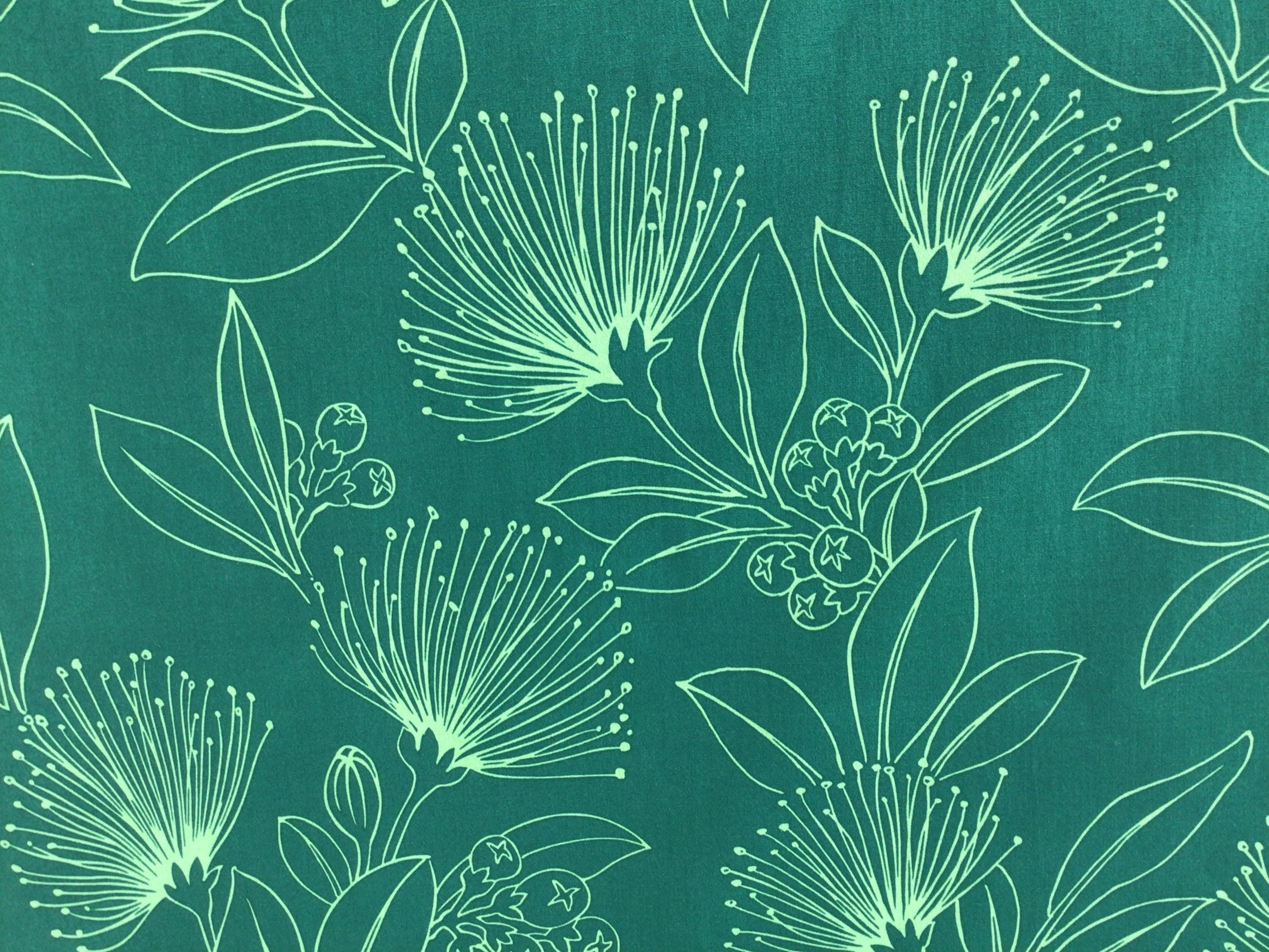 Fabric, Big Lehua Blooms on Avocado, Large Scale Tropical Hawaiian, By the Half and Full Yard