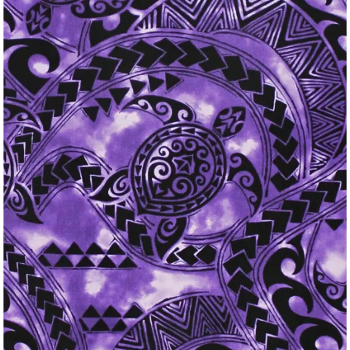 Turtle Fabric, Tattoo Sea Turtle in Purple, Hawaiian Polynesian Tapa Designs, By the Yard