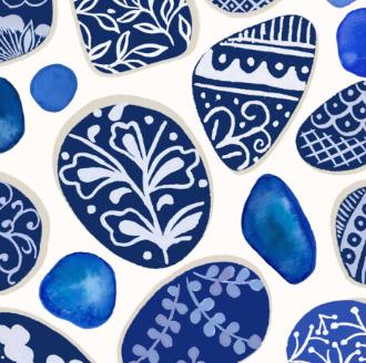 Fabric, Pottery Fragments on Cream, Porcelain and Sea Glass by Lewis and Irene, By the Half or Full Yard