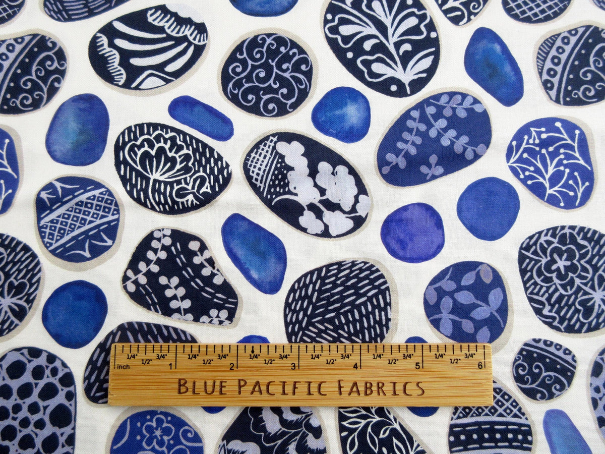 Fabric, Pottery Fragments on Cream, Porcelain and Sea Glass by Lewis and Irene, By the Half or Full Yard