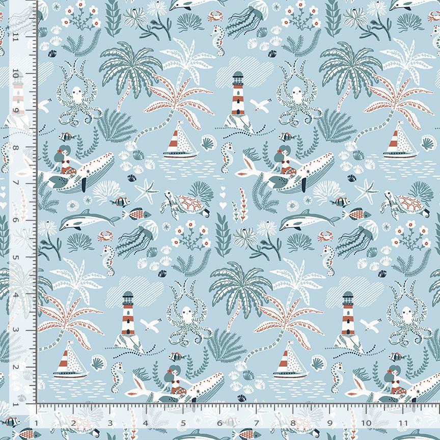 Mermaid Fabric, Feeling Nauti, Shell We Dance by Dear Stella, By the Half or Full Yard