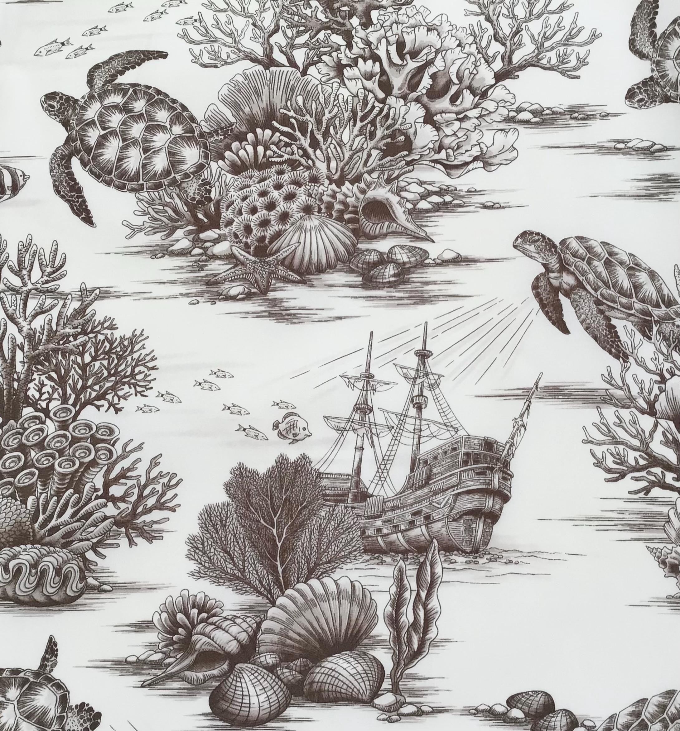 Fabric, Sea Turtle Toile in Sand, By the Half or Full Yard