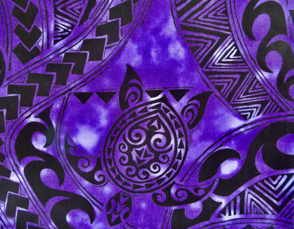 Turtle Fabric, Tattoo Sea Turtle in Purple, Hawaiian Polynesian Tapa Designs, By the Yard