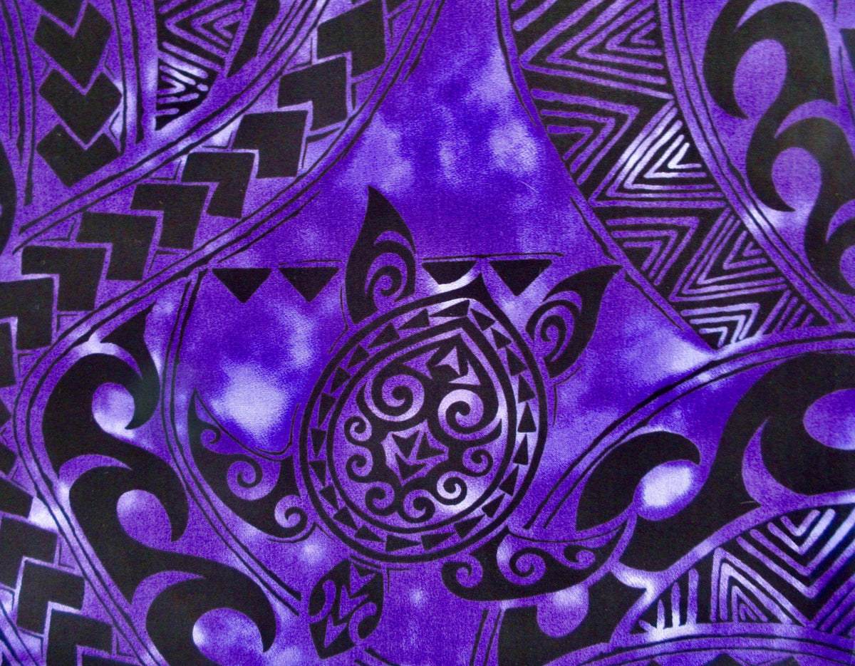 Turtle Fabric, Tattoo Sea Turtle in Purple, Hawaiian Polynesian Tapa Designs, By the Yard