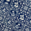 Fabric, Tropical Tiles in Navy Blue, By the Half or Full Yard