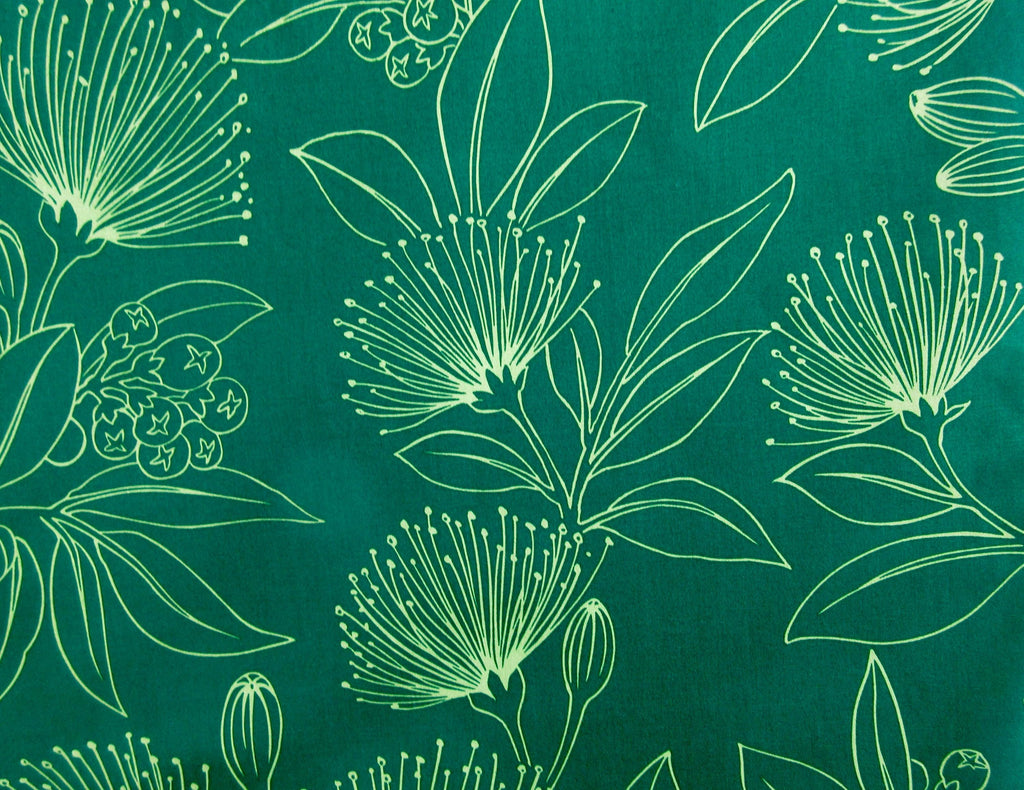 Fabric, Big Lehua Blooms on Avocado, Large Scale Tropical Hawaiian, By the Half and Full Yard