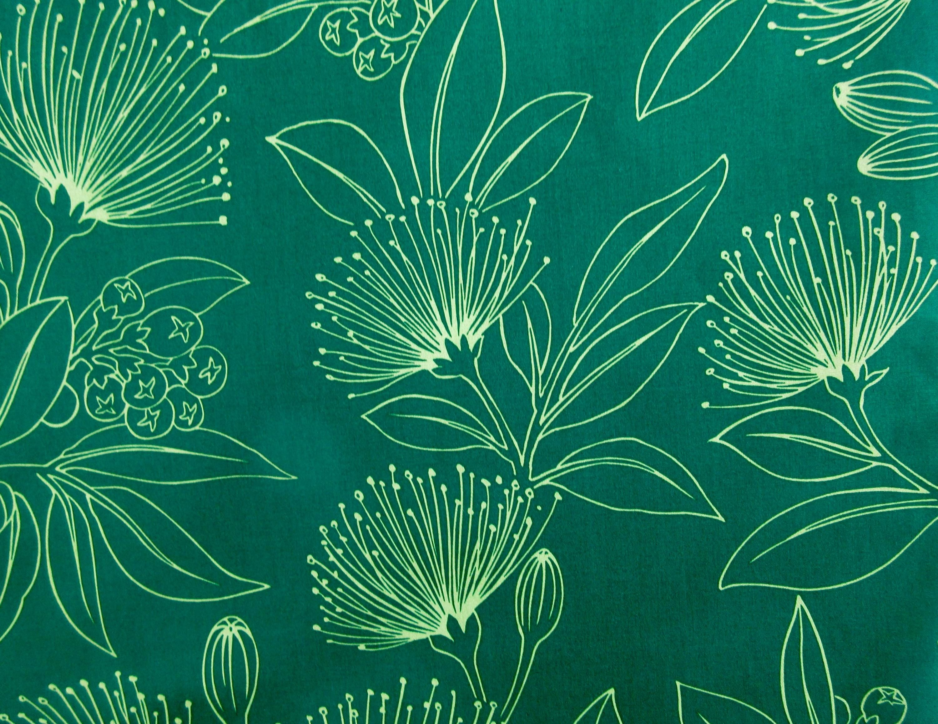 Fabric, Big Lehua Blooms on Avocado, Large Scale Tropical Hawaiian, By the Half and Full Yard