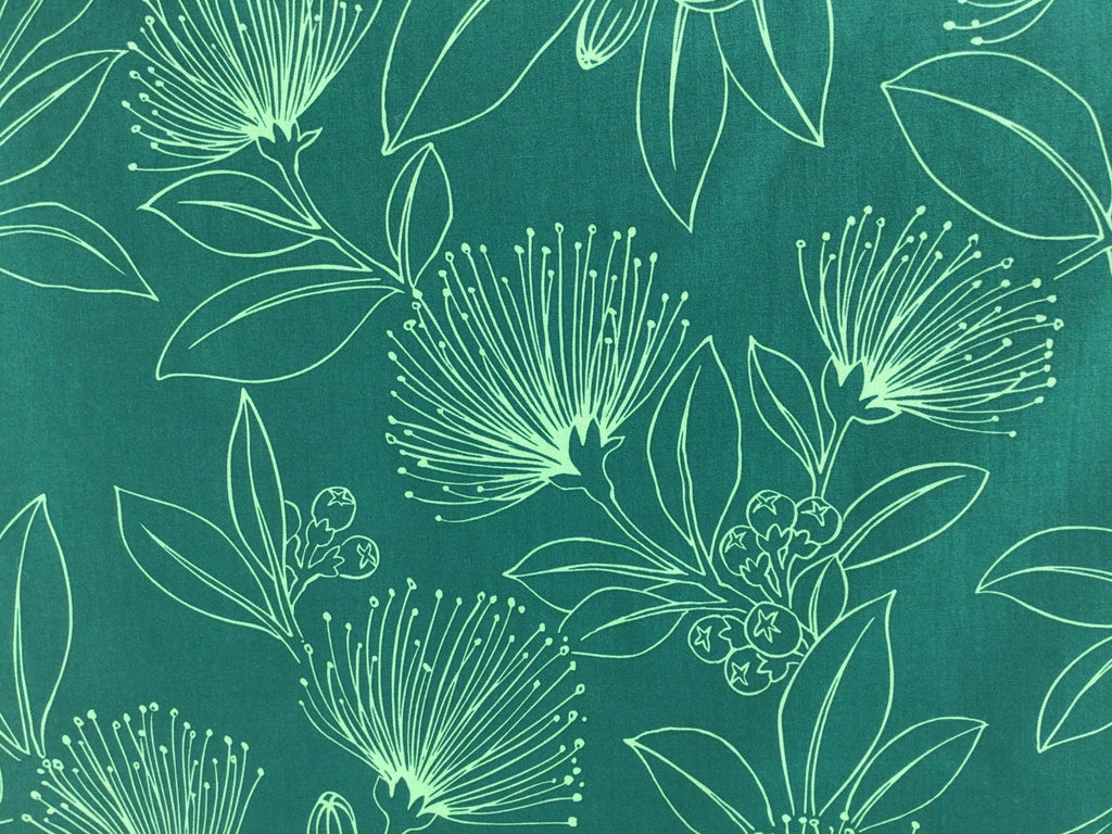 Fabric, Big Lehua Blooms on Avocado, Large Scale Tropical Hawaiian, By the Half and Full Yard