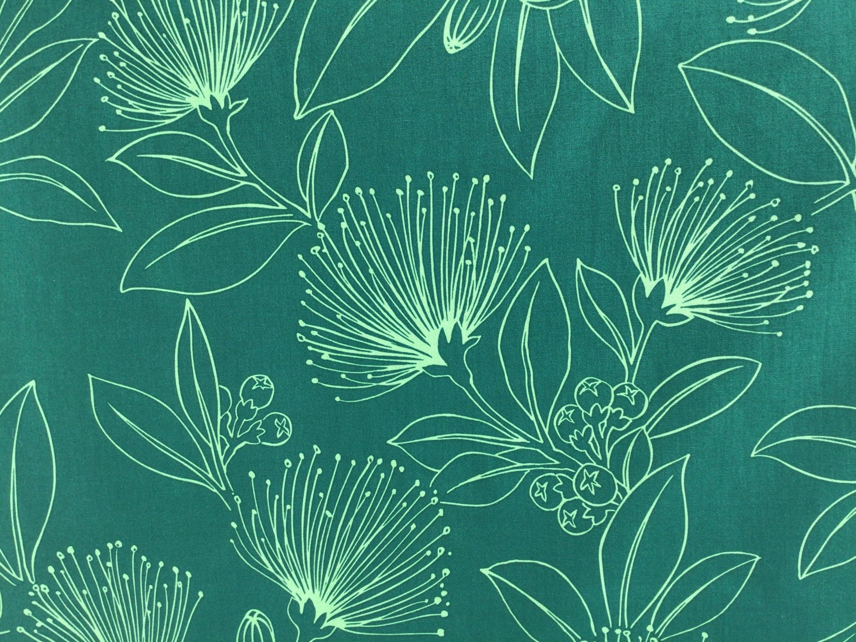 Fabric, Big Lehua Blooms on Avocado, Large Scale Tropical Hawaiian, By the Half and Full Yard