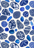 Fabric, Pottery Fragments on Cream, Porcelain and Sea Glass by Lewis and Irene, By the Half or Full Yard