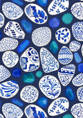 Fabric, Pottery Fragments on Blue, Porcelain and Sea Glass by Lewis and Irene, By the Half or Full Yard
