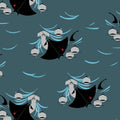 Fabric, Shark Feast on Teal Organic Poplin, Charley Harper Coastal Volume 2 ,By the Half or Full Yard