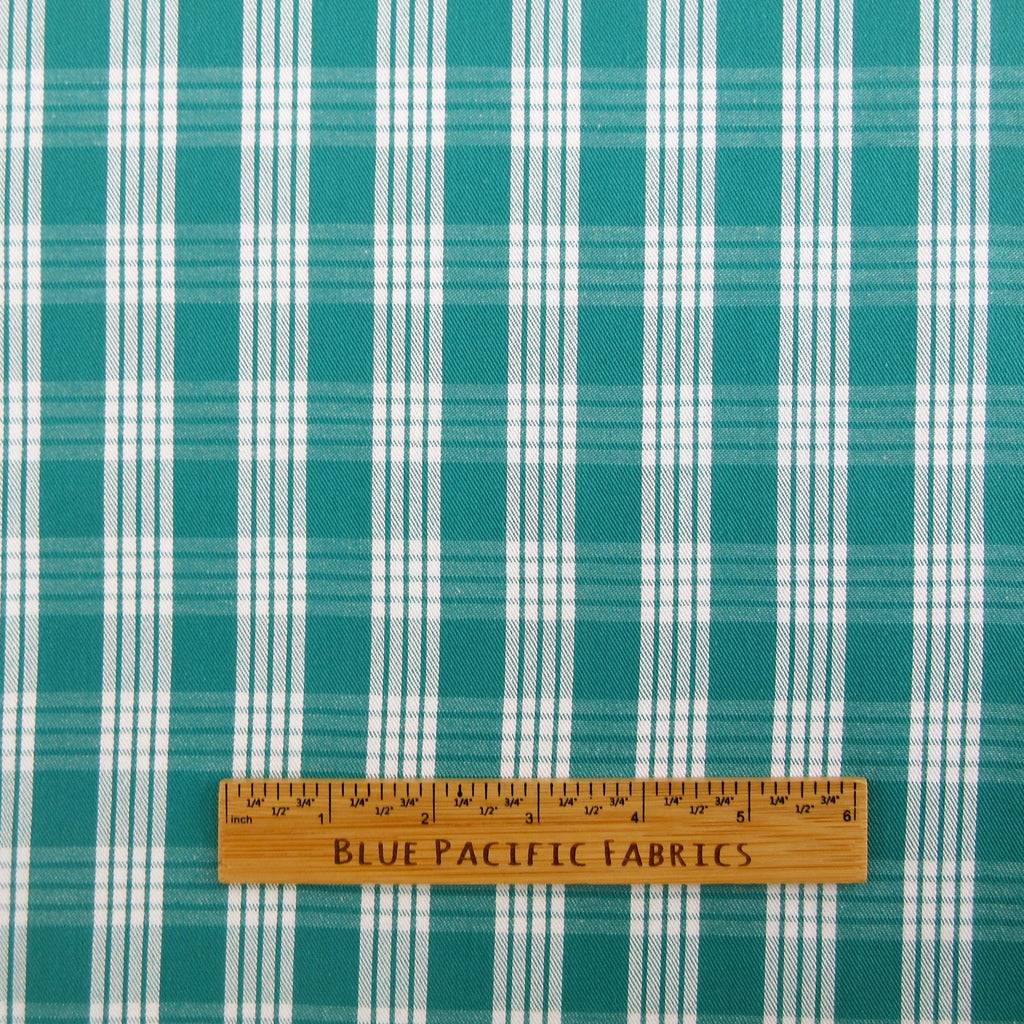 Fabric, Teal Yarn Dyed Palaka Hawaiian Plaid, 100% Cotton Woven, By the Half or Full Yard