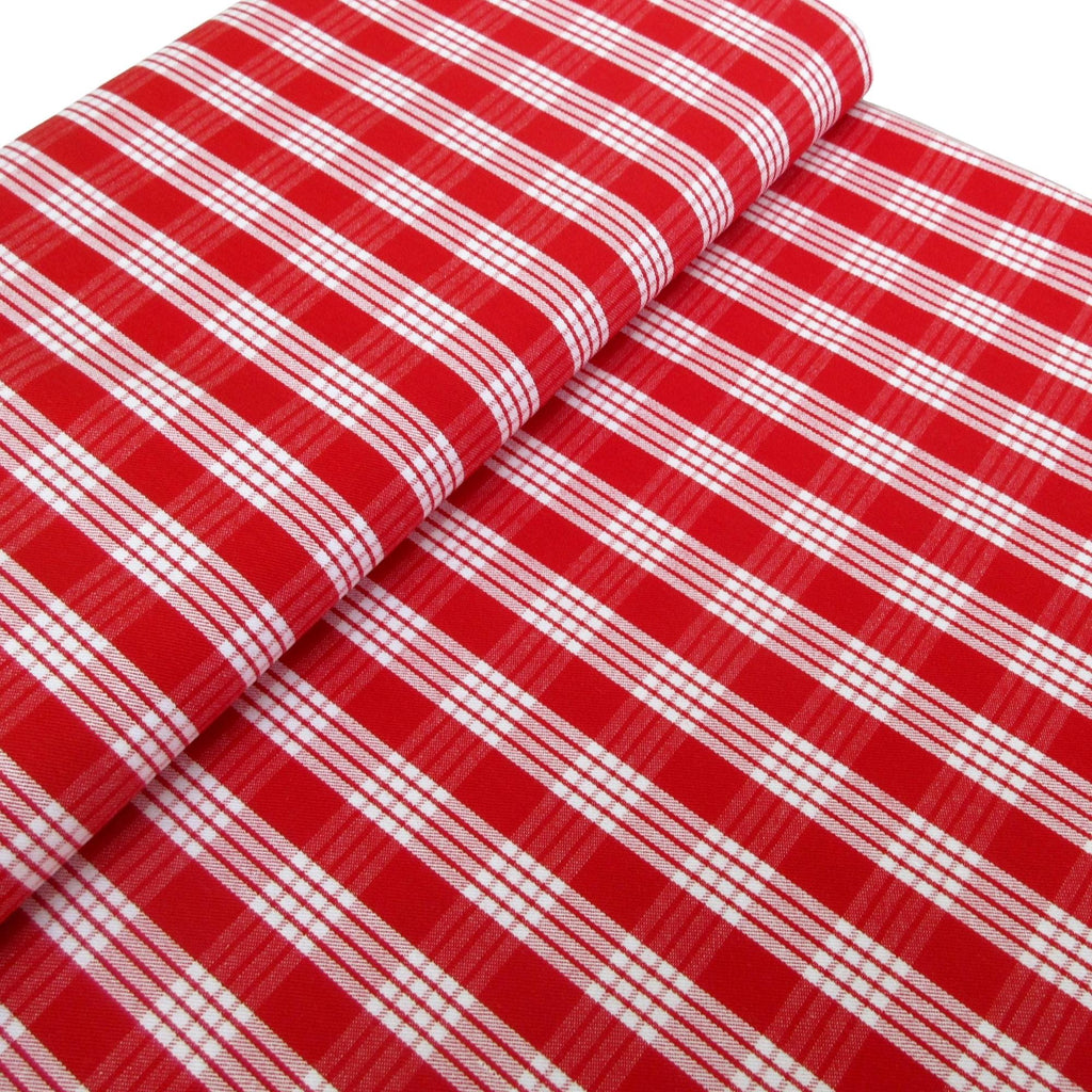 Fabric, Ruby Red Palaka, Yarn Dyed Hawaiian Plaid, 100% Cotton Woven, By the Half or Full Yard