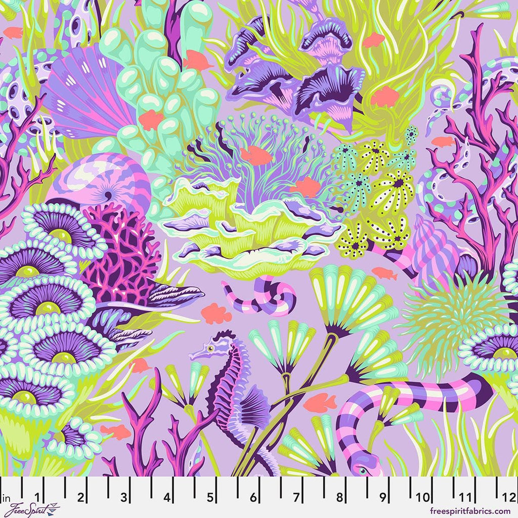 Tula Pink Fabric, Reef What you Sew Ultraviolet, Floral Reef, By the Half or Full Yard