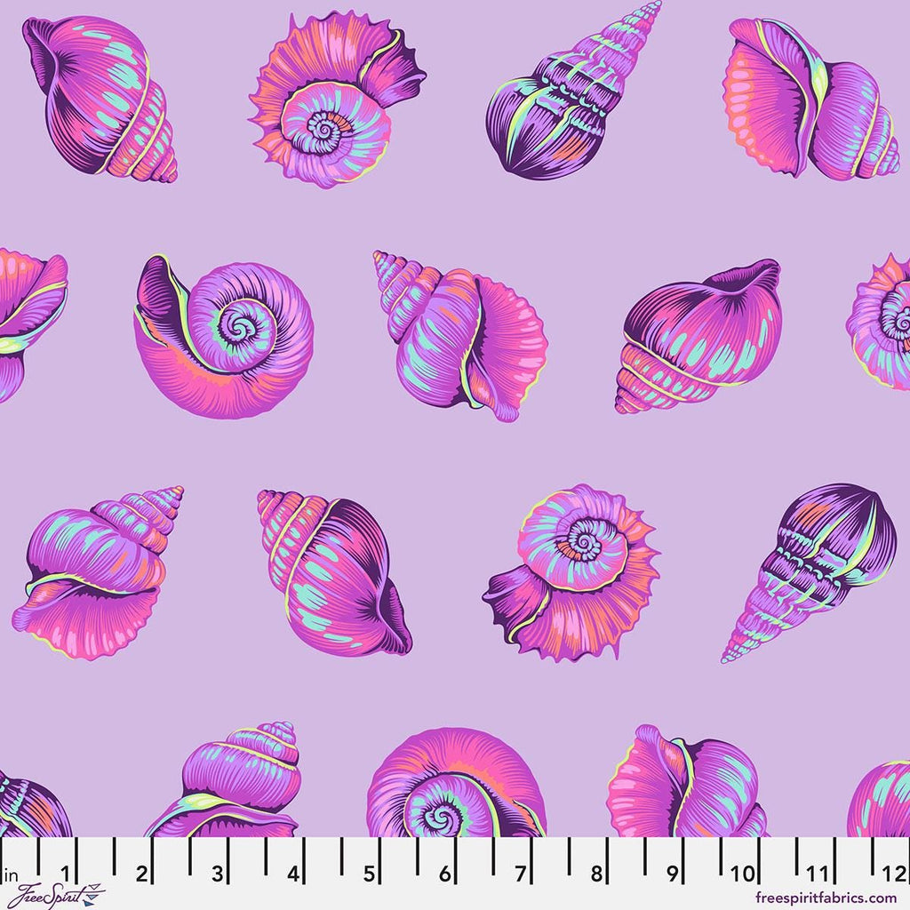 Tula Pink Lil Shelly Fabric, Floral Reef Collection, Seashell Ultraviolet, By the Half or Full Yard