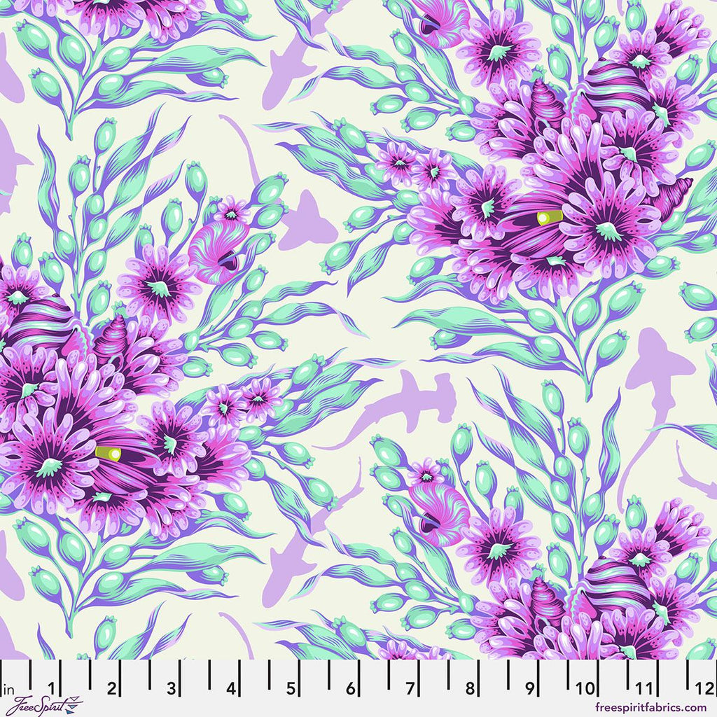Tula Pink Fabric, Shadow Sharks Ultraviolet, Floral Reef Collection, By the Half or Full Yard