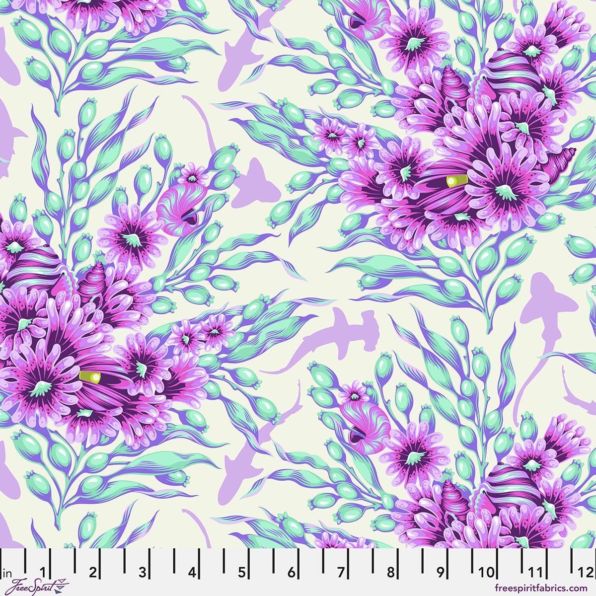 Tula Pink Fabric, Shadow Sharks Ultraviolet, Floral Reef Collection, By the Half or Full Yard