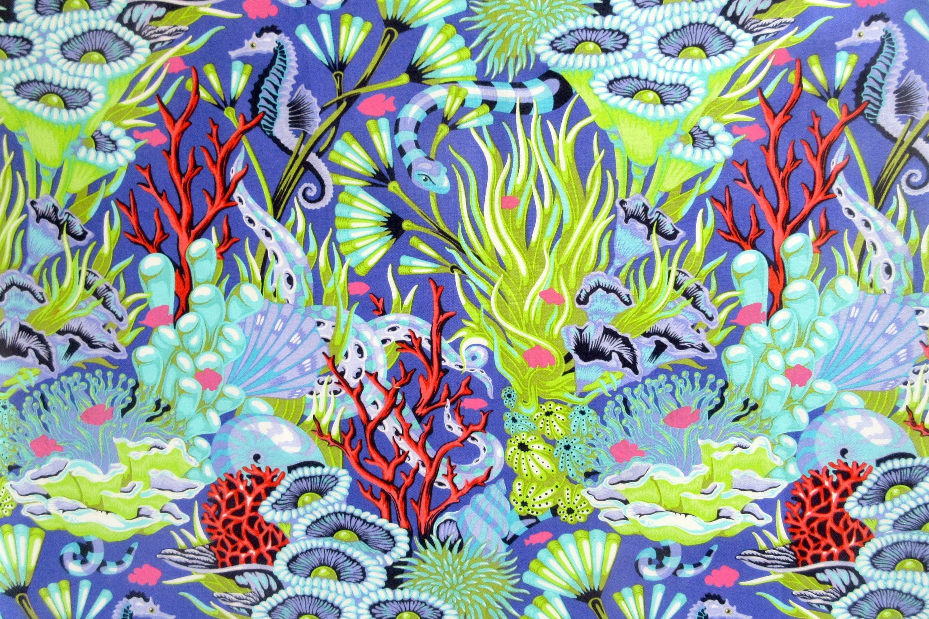 Tula Pink Fabric, Reef What you Sew in Marine, Floral Reef, By the Half or Full Yard