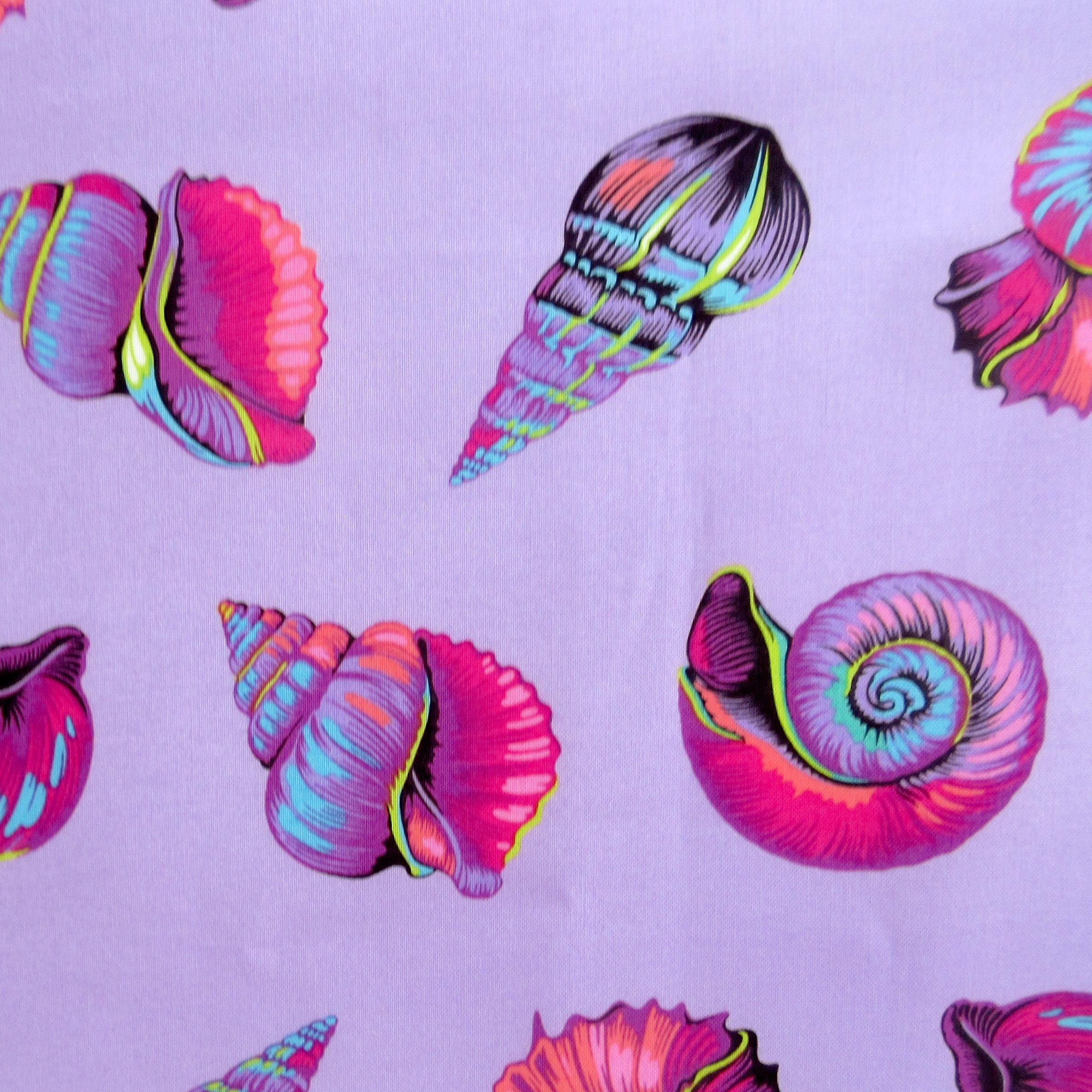 Tula Pink Lil Shelly Fabric, Floral Reef Collection, Seashell Ultraviolet, By the Half or Full Yard