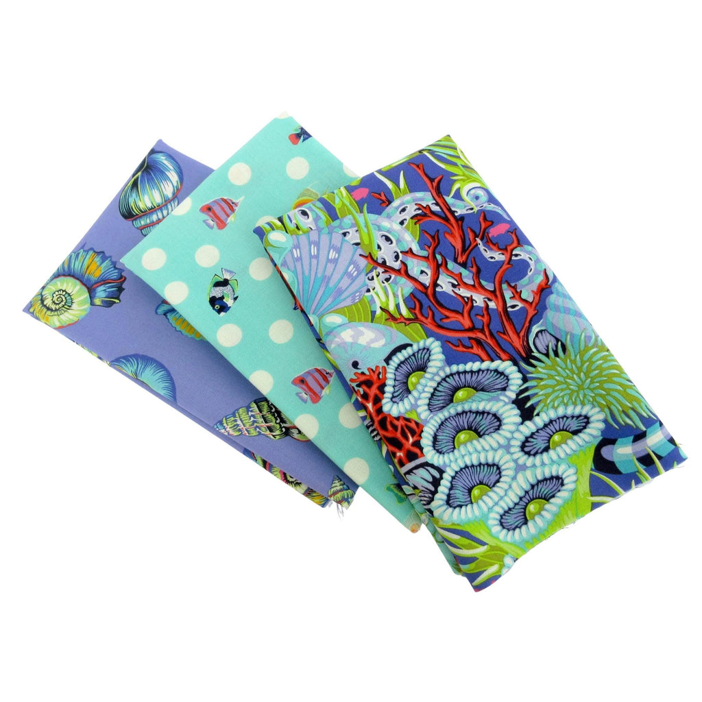 Fabric BUNDLE, Tula Pink Floral Reef in Marine, 3 Piece Half Yard Bundle