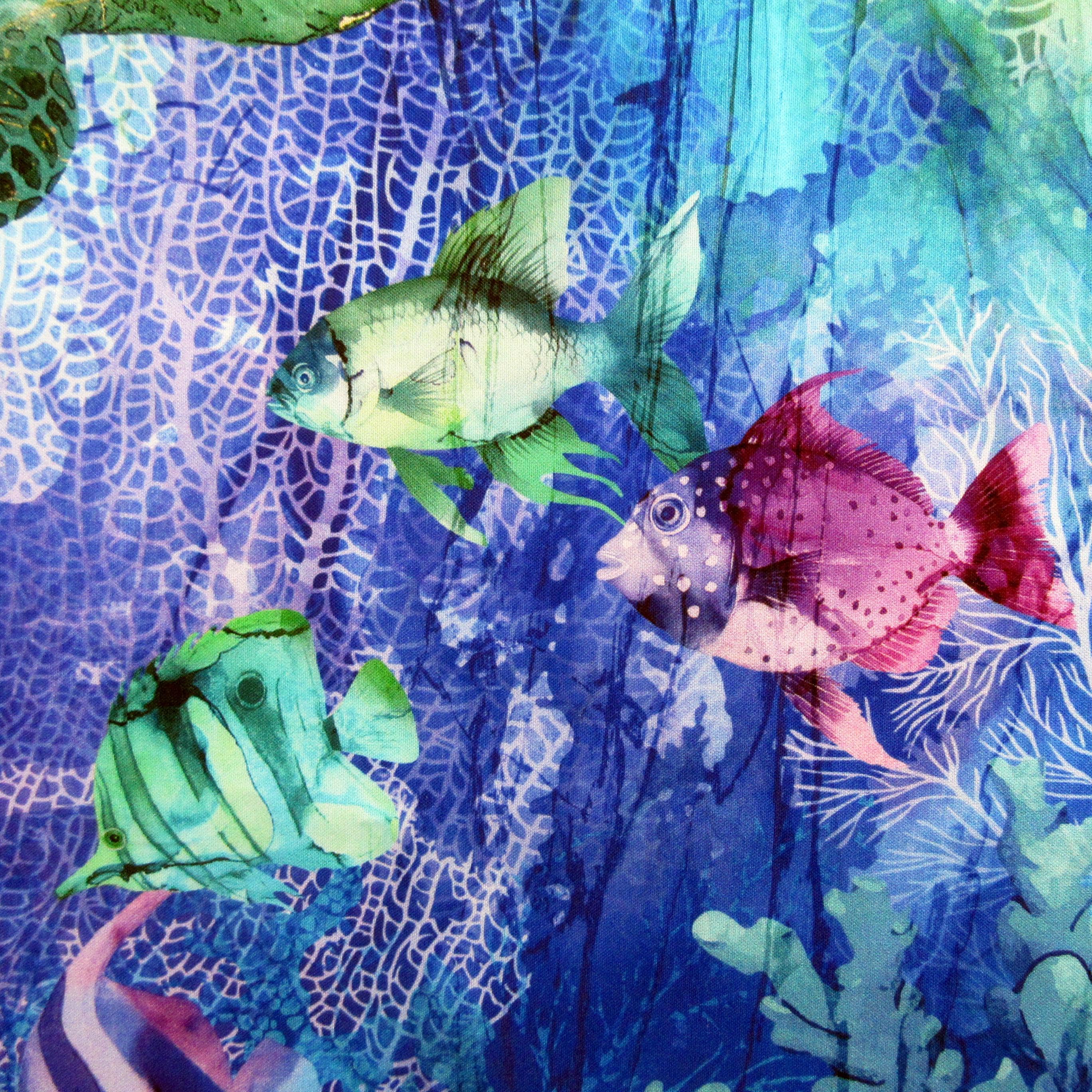Sea Turtle Panel Fabric, Coral Reef by Northcott Fabrics, 28 x 43 Inch, By the Panel