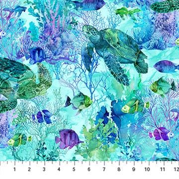 Fabric BUNDLE, Coral Reef Half Yard Bundle, Sea Turtle