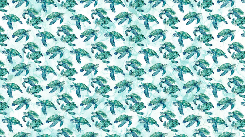 Sea Turtle Fabric, Turtles on White, Coral Reef by Northcott Fabrics, By the Half or Full Yard