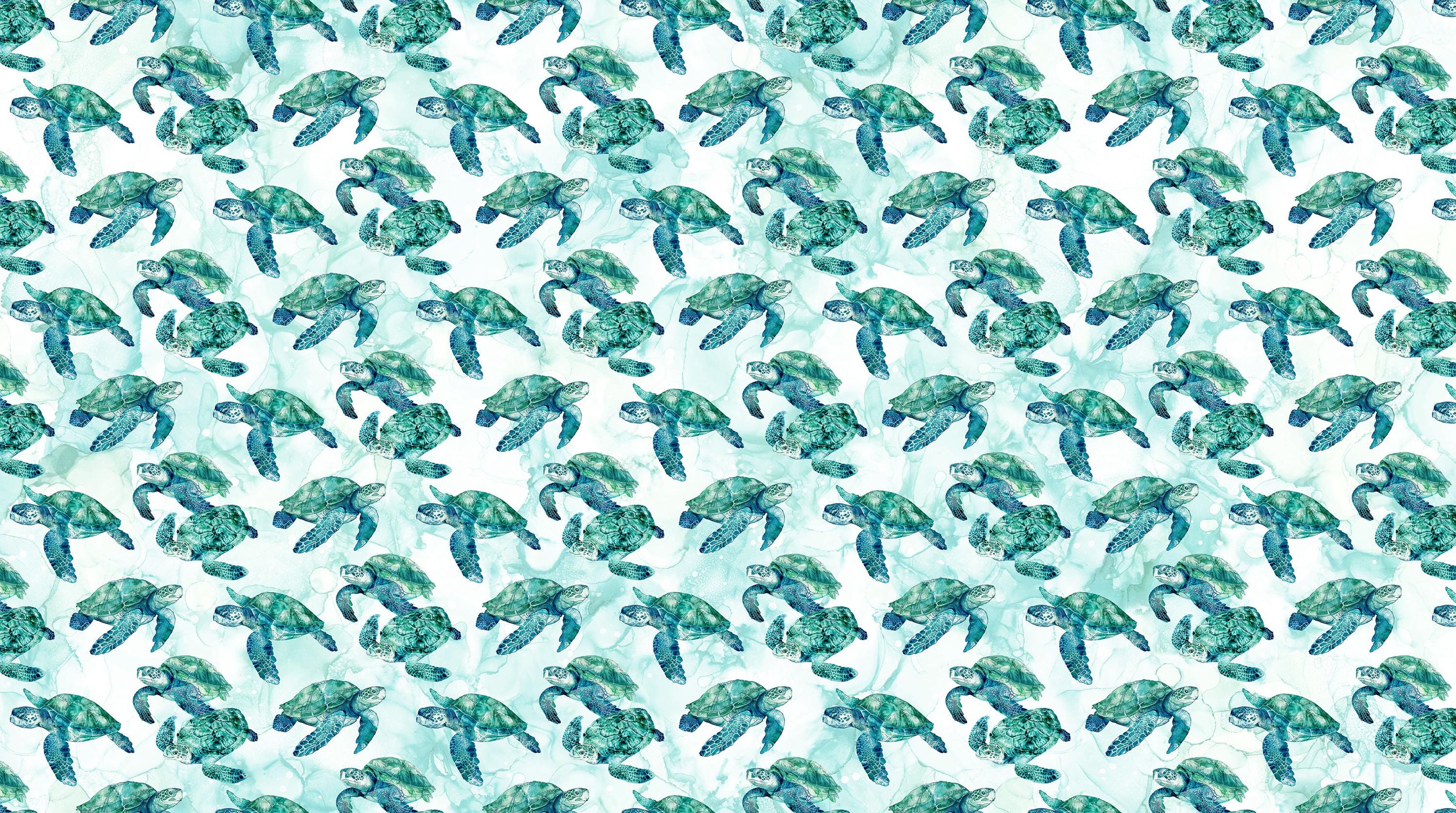 Sea Turtle Fabric, Turtles on White, Coral Reef by Northcott Fabrics, By the Half or Full Yard