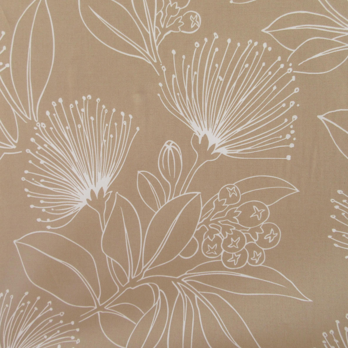 Fabric, Big Lehua Blooms on Tan, Large Scale Tropical Hawaiian, By the Half or Full Yard