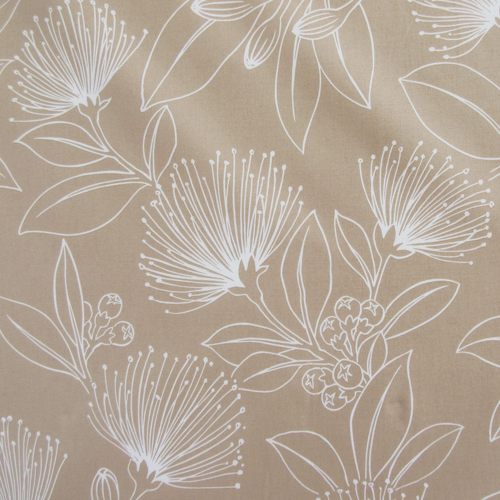 Fabric, Big Lehua Blooms on Tan, Large Scale Tropical Hawaiian, By the Half or Full Yard